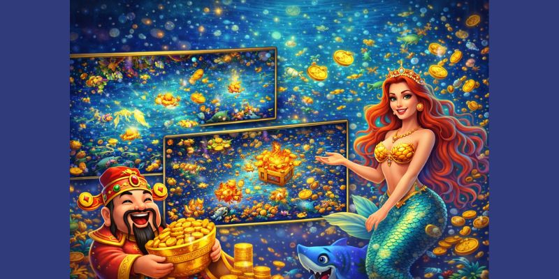Cảnh săn cá vàng và boss trong Bắn cá Thần Tài